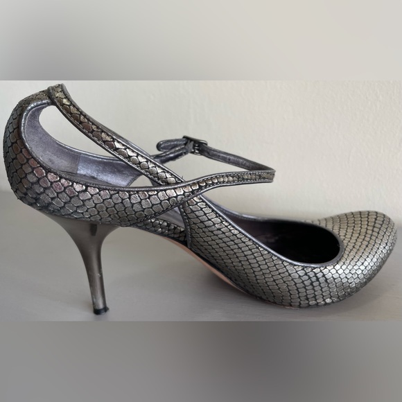 VIA SPIGA METALLIC LEATHER MARY JANE ANKLE STRAP HEELS SILVER, SZ 8.5 - Picture 10 of 14